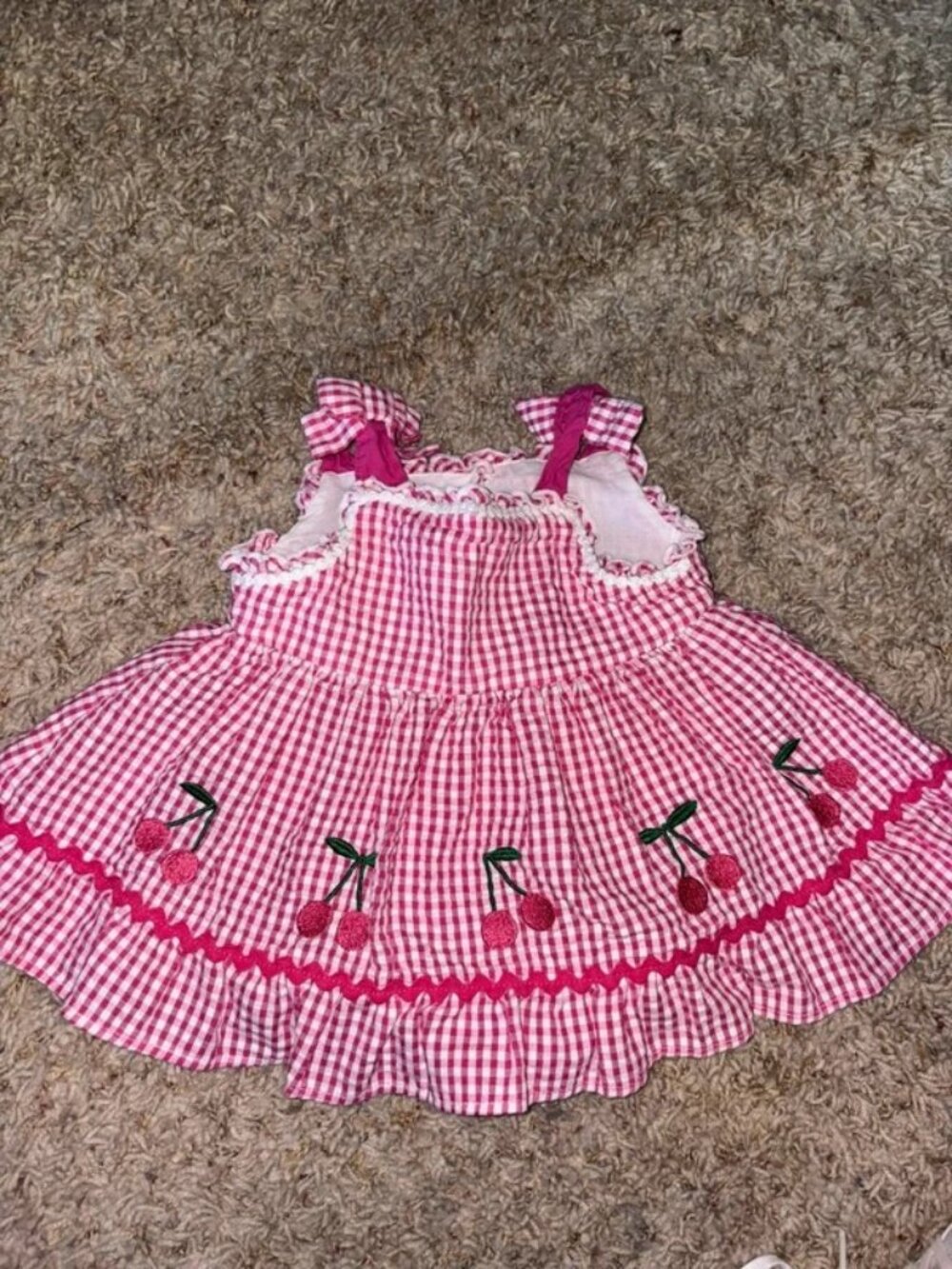 Blueberi Boulevard Pink Gingham Cherry Smocked Dress 18M